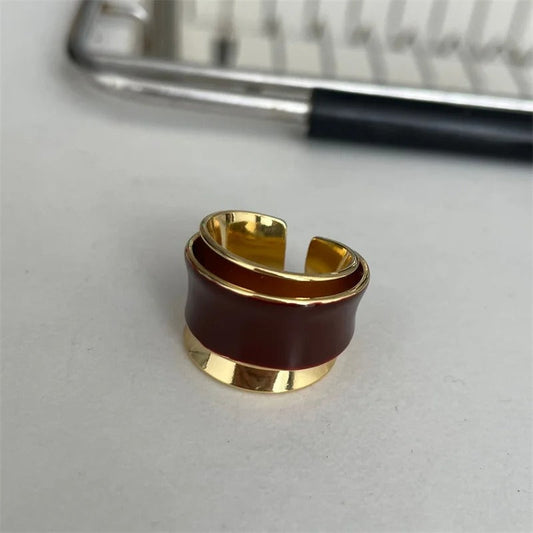 Two-Toned Gold & Brown Retro Style Adjustable Ring-Lydieannejewelry