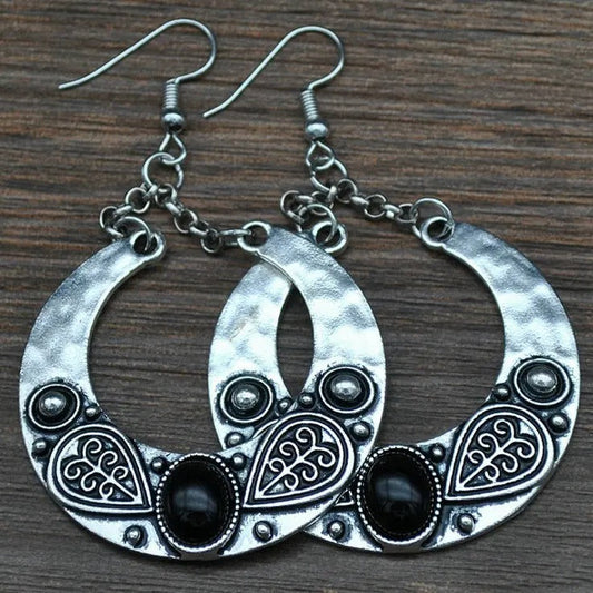Carved Vintage Tibetan Silver Earrings-Lydieannejewelry