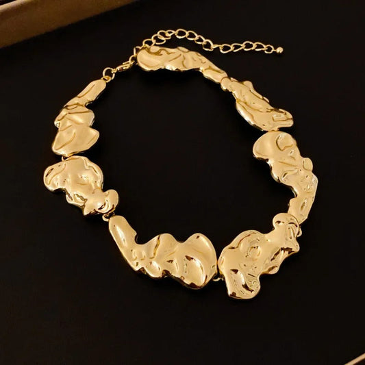 Classic Gold Sculptural Irregular Link Design Necklace-Lydieannejewelry