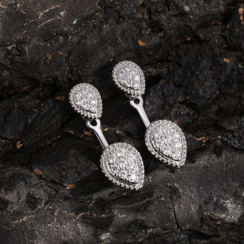 Silver Double Teardrop Crystal Earrings-Lydieannejewelry