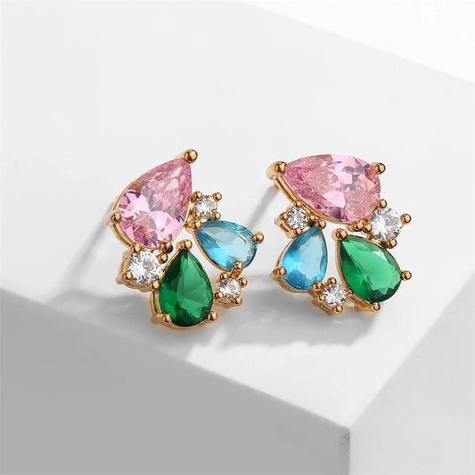 Vintage Gold Multicolor Cluster Earrings-Lydieannejewelry