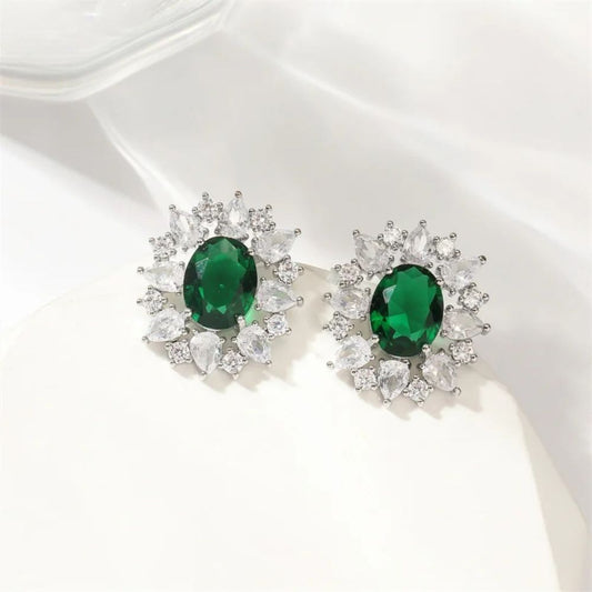 Vintage Green Stone Stud Earrings-Lydieannejewelry