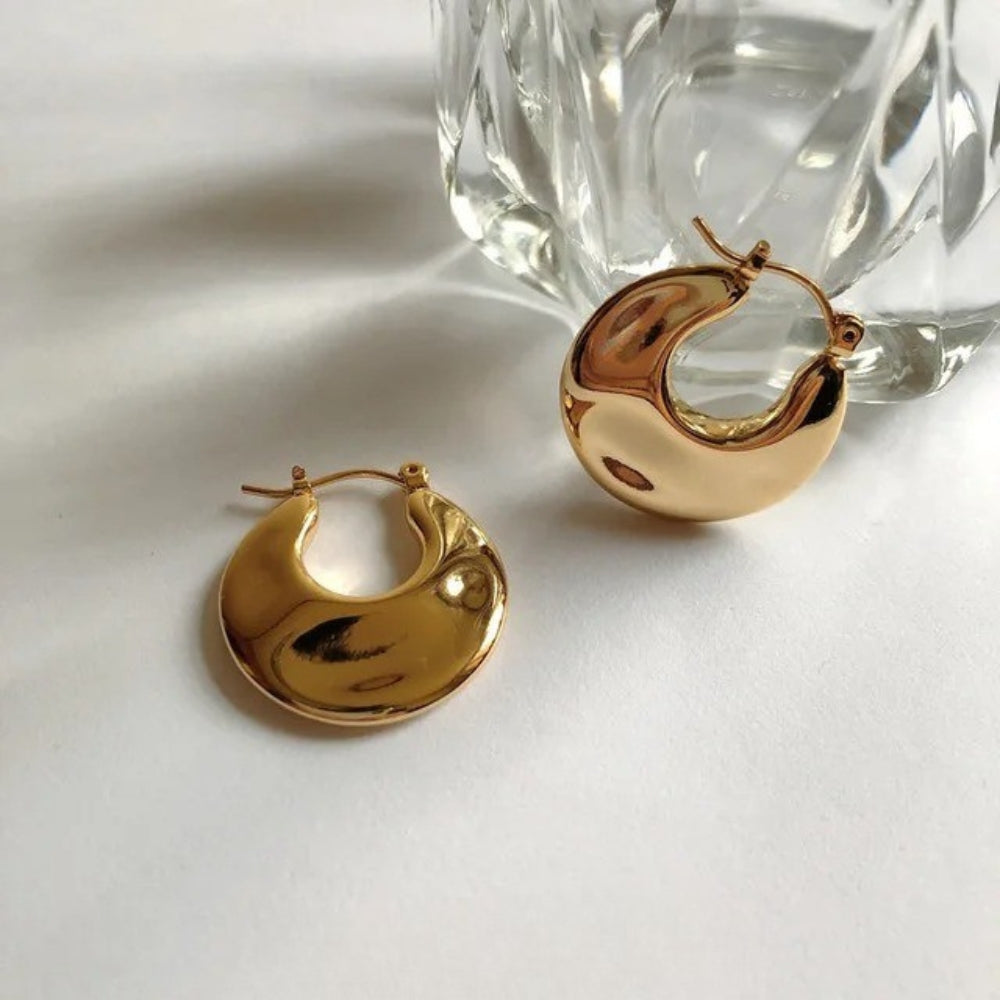 Gold Chunky Crescent Hoop Earrings-Lydieannejewelry
