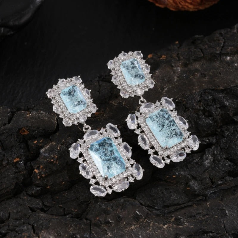 Vintage Blue Gem & Crystal Frame Earrings-Lydieannejewelry