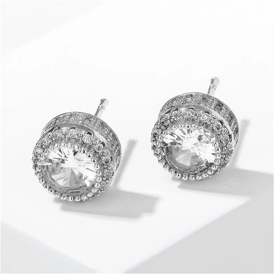 Vintage Silver Crystal Stud Earrings-Lydieannejewelry