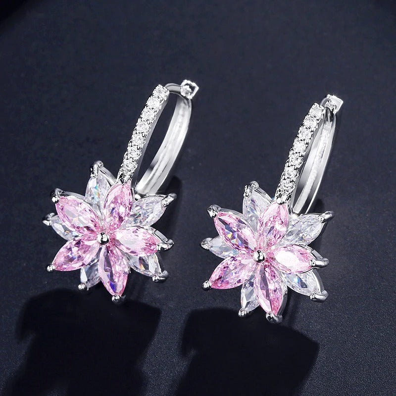 Vintage Light Pink Floral Silver Earrings-Lydieannejewelry