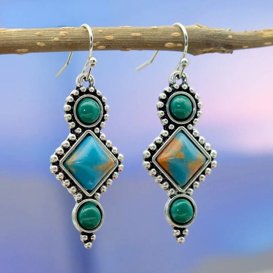 Vintage Blue & Green Gemstone Drop Earrings-Lydieannejewelry
