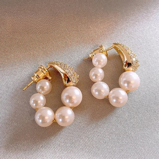 Vintage Gold & Pearl Cluster Earrings-Lydieannejewelry