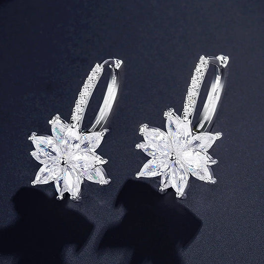 Silver Vintage Floral Drop Earrings-Lydieannejewelry