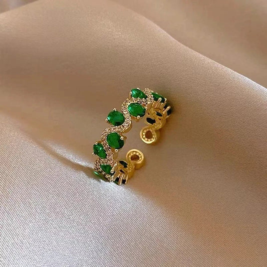 Vintage Green Stone & Gold Adjustable Ring-Lydieannejewelry
