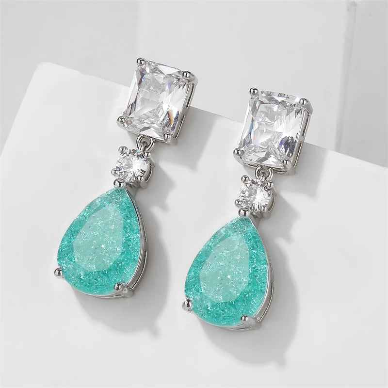 Silver Vintage Green Gemstone Drop Earrings-Lydieannejewelry