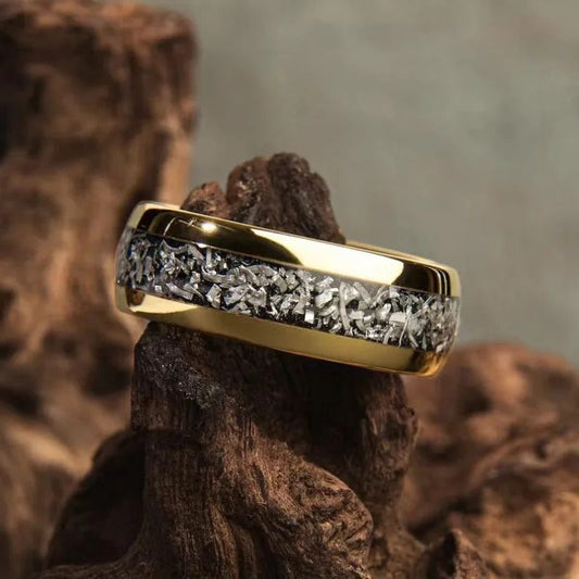 Gold Shimmer Inlay Statement Ring-Lydieannejewelry