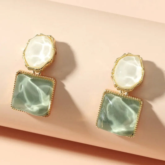 Vintage Green & Pearl Drop Earrings-Lydieannejewelry