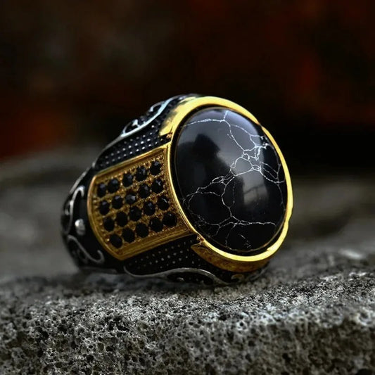 Vintage Black Marble Gold Ring-Lydieannejewelry