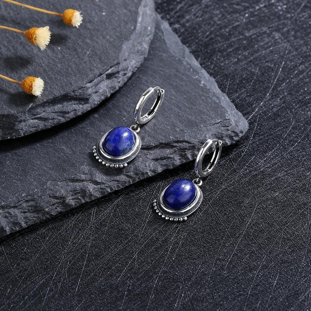 Vintage Silver Blue Stone Earrings-Lydieannejewelry
