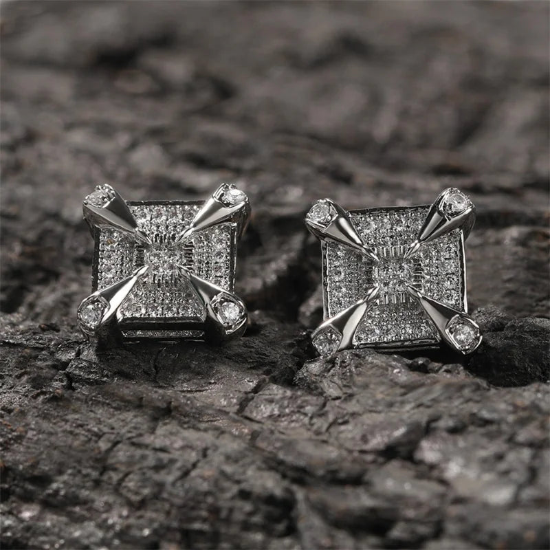 Silver Dragon Claw Square Earrings-Lydieannejewelry