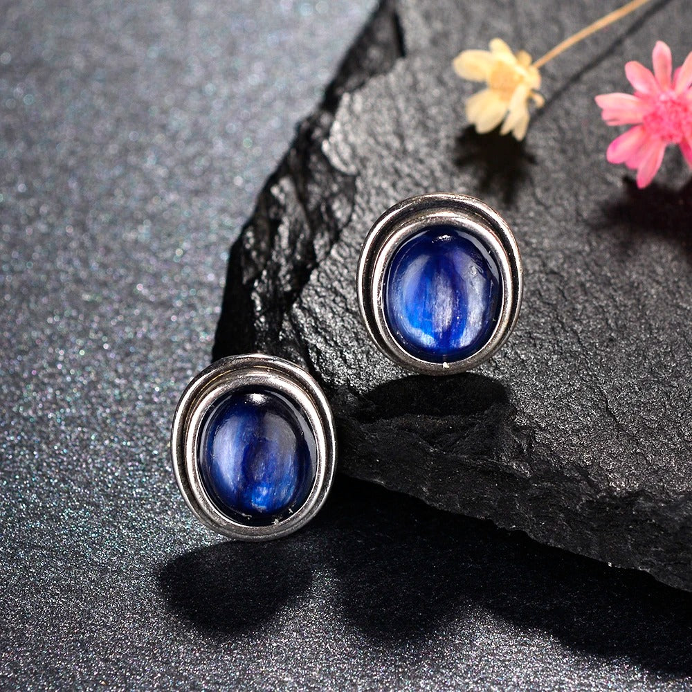 Silver Midnight Blue Gem Earrings-Lydieannejewelry