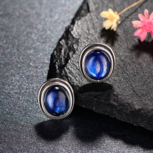 Silver Midnight Blue Gem Earrings-Lydieannejewelry