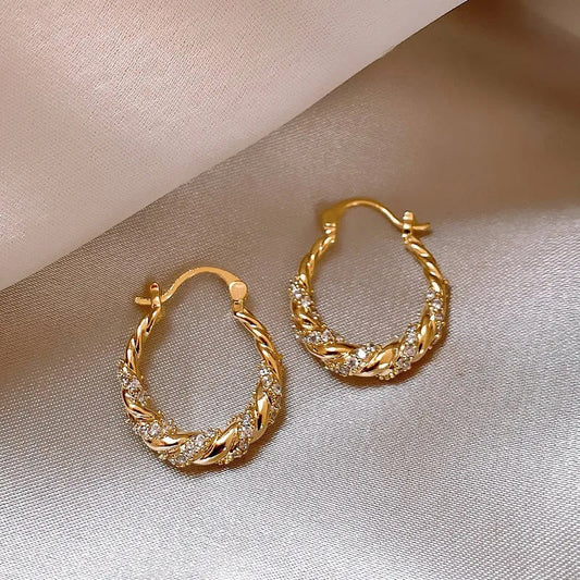 Gold Vintage Braided Sparkle Earrings-Lydieannejewelry