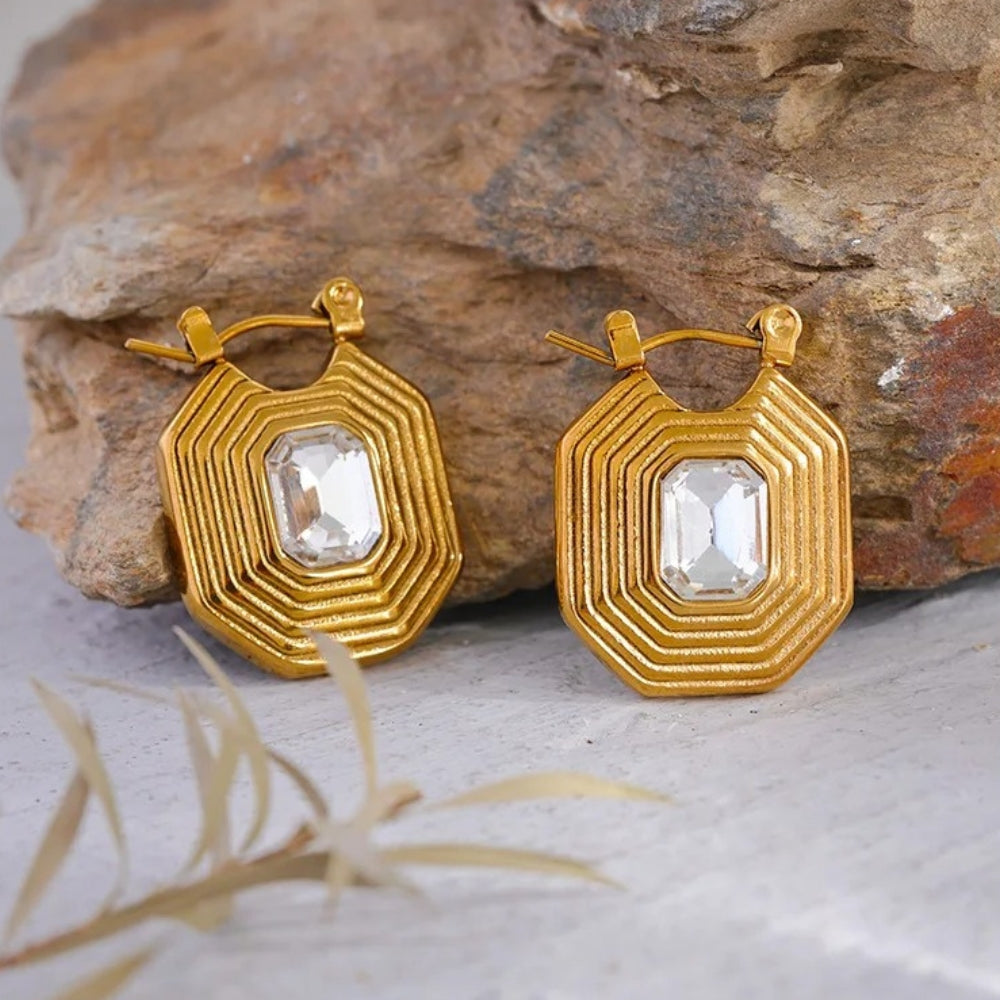 Vintage Geometric Gold Hoop Earrings-Lydieannejewelry
