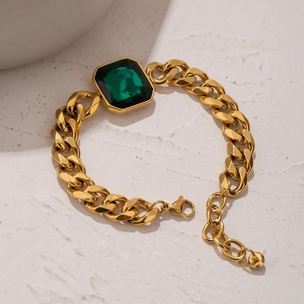 Vintage Gold Green Stone Chain Bracelet-Lydieannejewelry