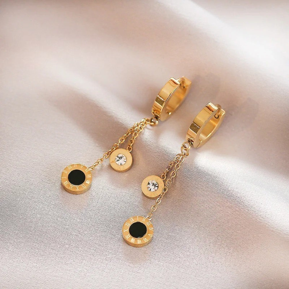 Vintage Gold & Black Crystal Drop Earrings-Lydieannejewelry