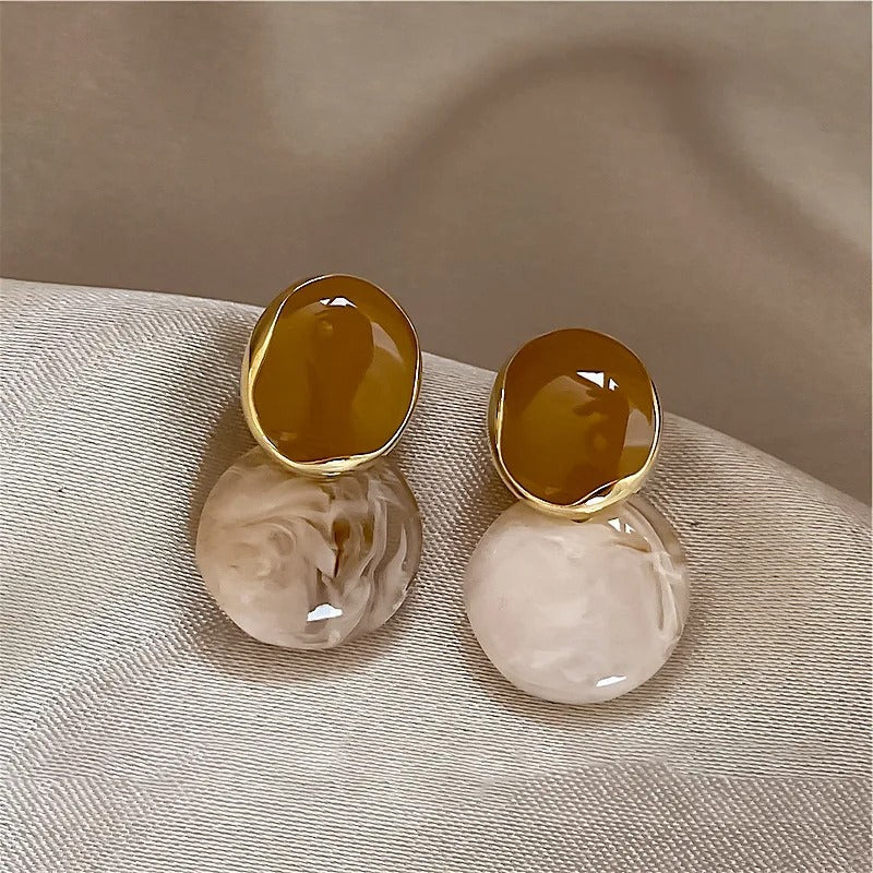 Vintage Earth Tone Gold Earrings-Lydieannejewelry