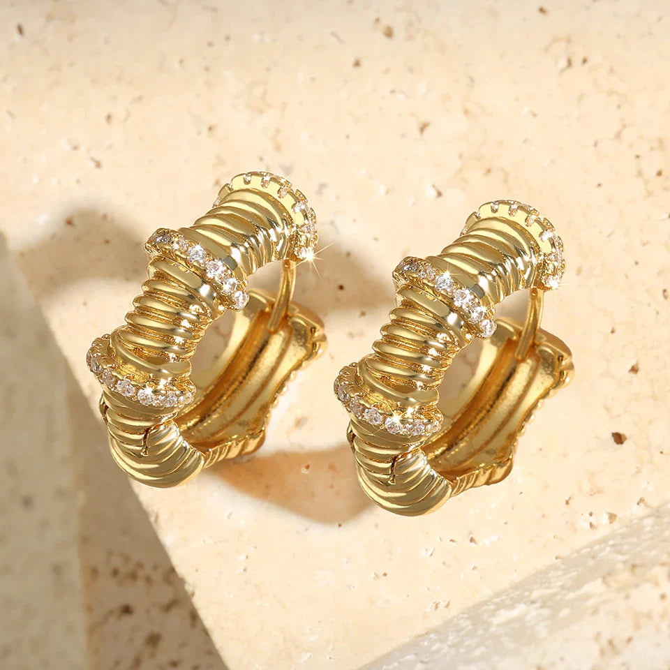 Vintage Gold Chunky Sparkle Hoops-Lydieannejewelry