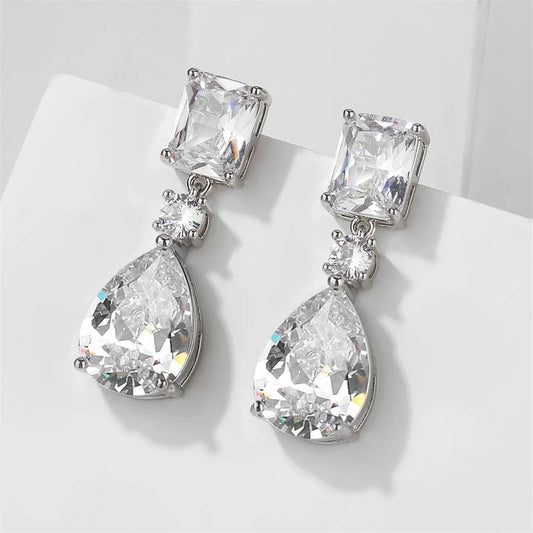 Silver Vintage Sparkling Teardrop Earrings-Lydieannejewelry