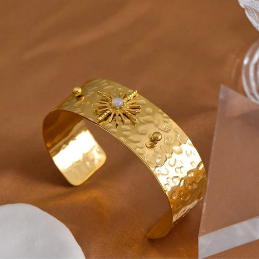 Vintage Gold Sunburst Cuff Bracelet-Lydieannejewelry