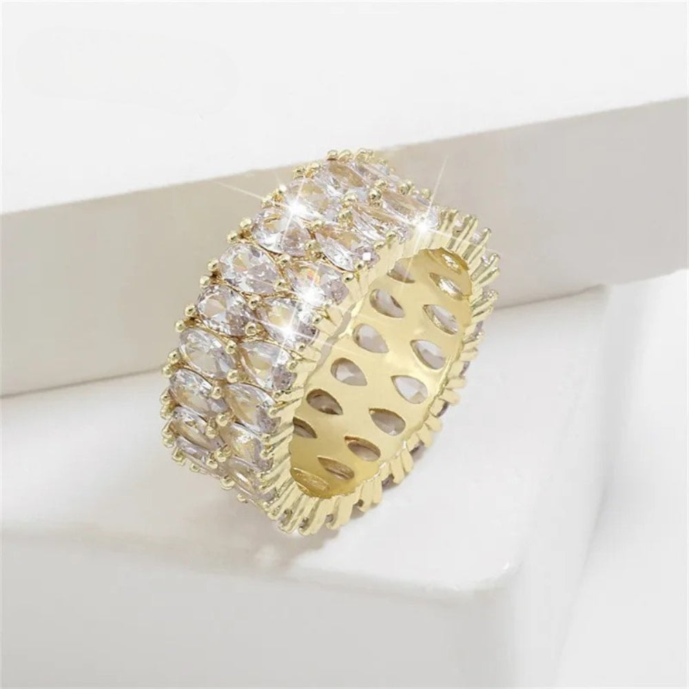 Vintage Gold Wide Crystal Ring-Lydieannejewelry