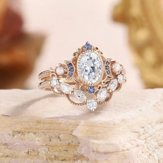 Vintage Rose Gold Pearl & Blue Stone Ring-Lydieannejewelry