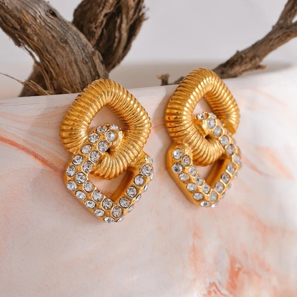 Vintage Gold Interlock Sparkle Earrings-Lydieannejewelry