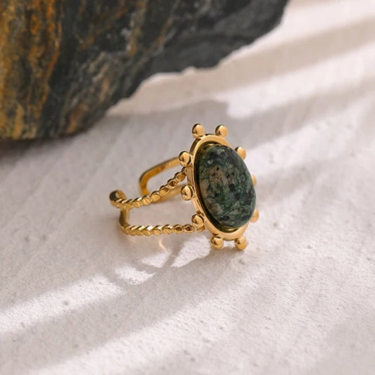 Green African Turquoise Stone Adjustable Ring-Lydieannejewelry