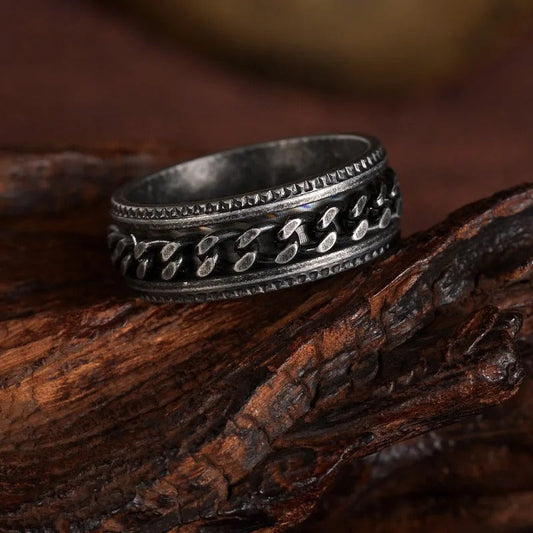 Vintage Silver Chain Band Ring-Lydieannejewelry