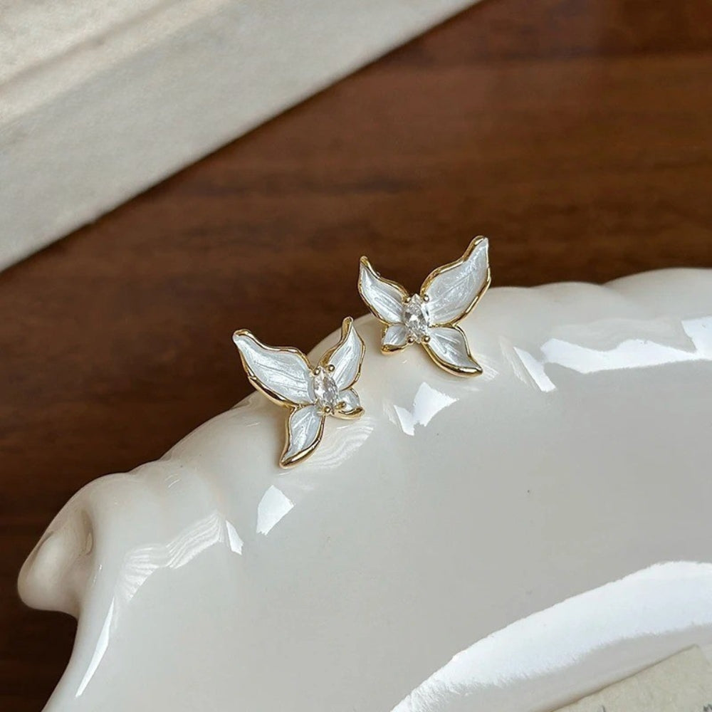 Vintage Gold Pearl Butterfly Earrings-Lydieannejewelry