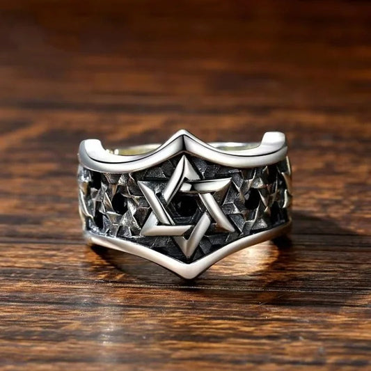 Vintage Silver Star Shield Adjustable Ring-Lydieannejewelry
