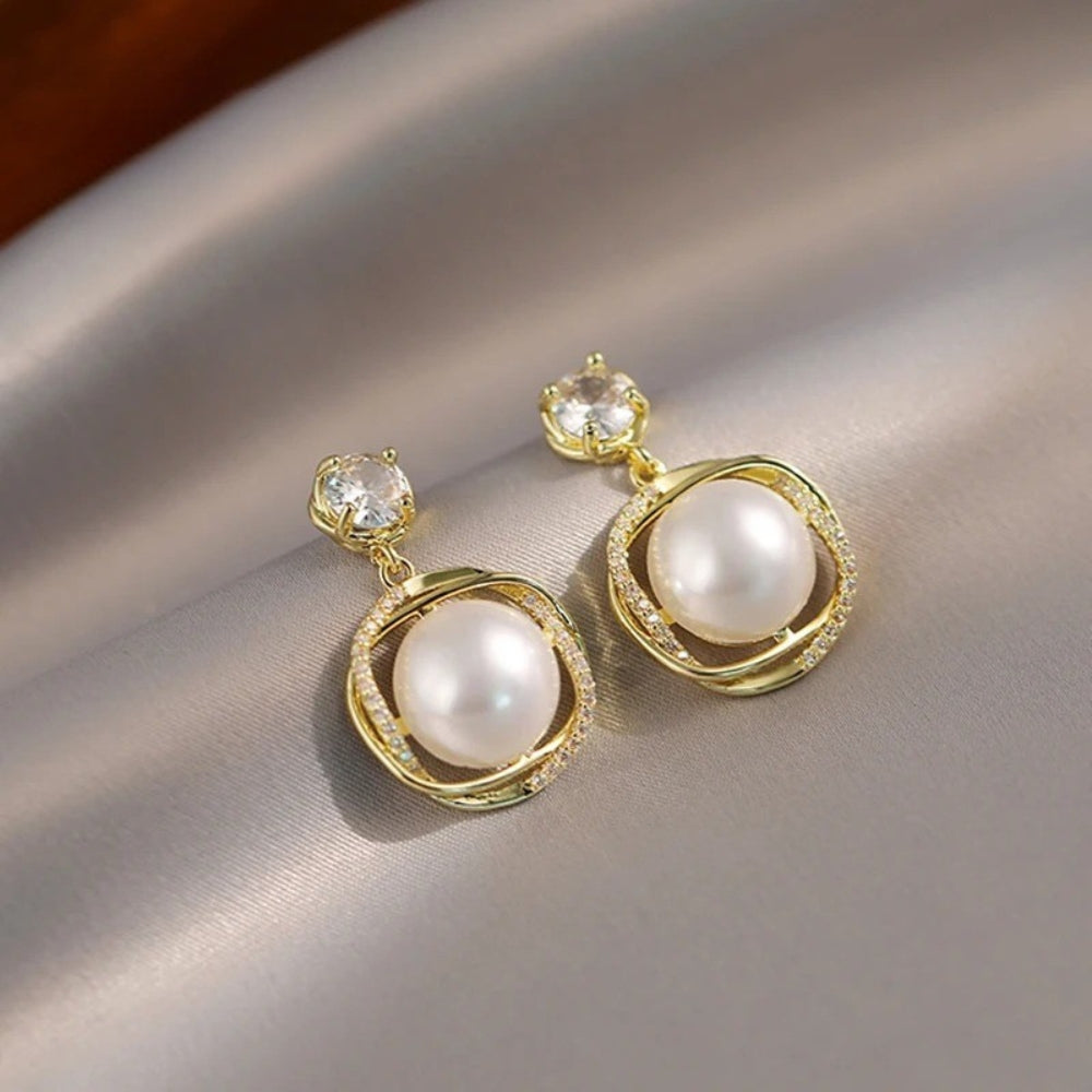 Vintage Gold & Crystal Pearl Earrings-Lydieannejewelry
