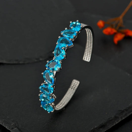 Vintage Silver Blue Crystal Adjustable Bracelet-Lydieannejewelry
