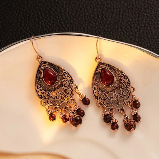 Vintage Red Teardrop Dangle Earrings-Lydieannejewelry
