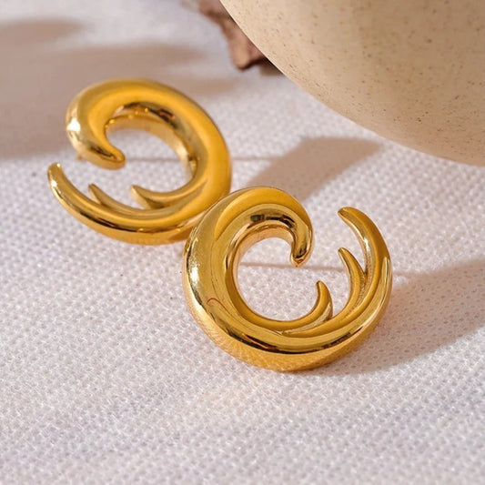 Vintage Abstract Gold Curve Earrings-Lydieannejewelry