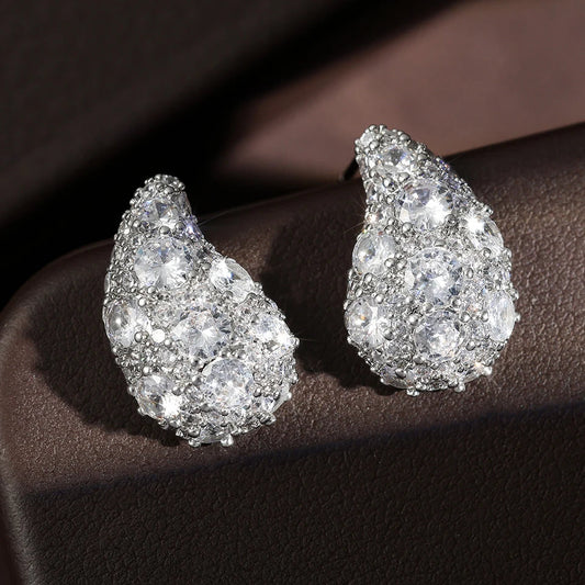 Silver Vintage Sparkling Water Drop Earrings-Lydieannejewelry