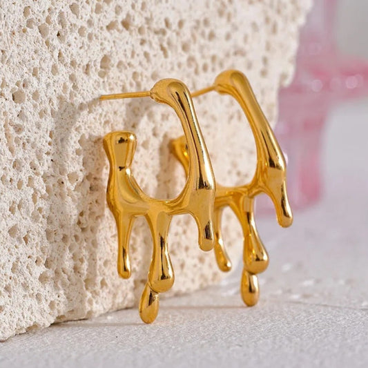 Vintage Gold Drip Hoop Earrings-Lydieannejewelry