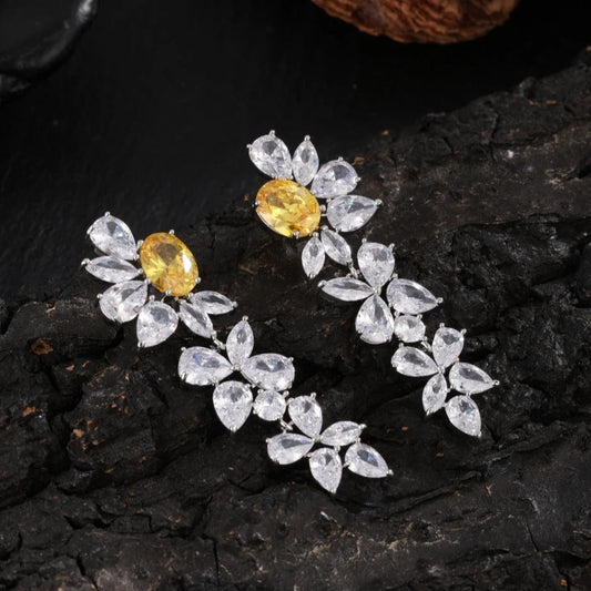 Vintage Silver Yellow Flower Earrings-Lydieannejewelry