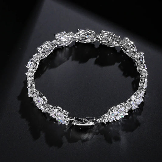 Vintage Sparkling Silver Chain Bracelet-Lydieannejewelry