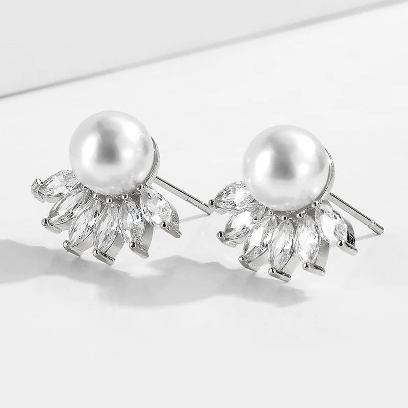 Vintage Pearl & Crystal Stud Earrings-Lydieannejewelry