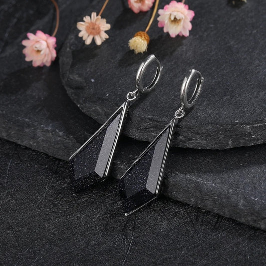 Vintage Silver Black Crystal Earrings-Lydieannejewelry