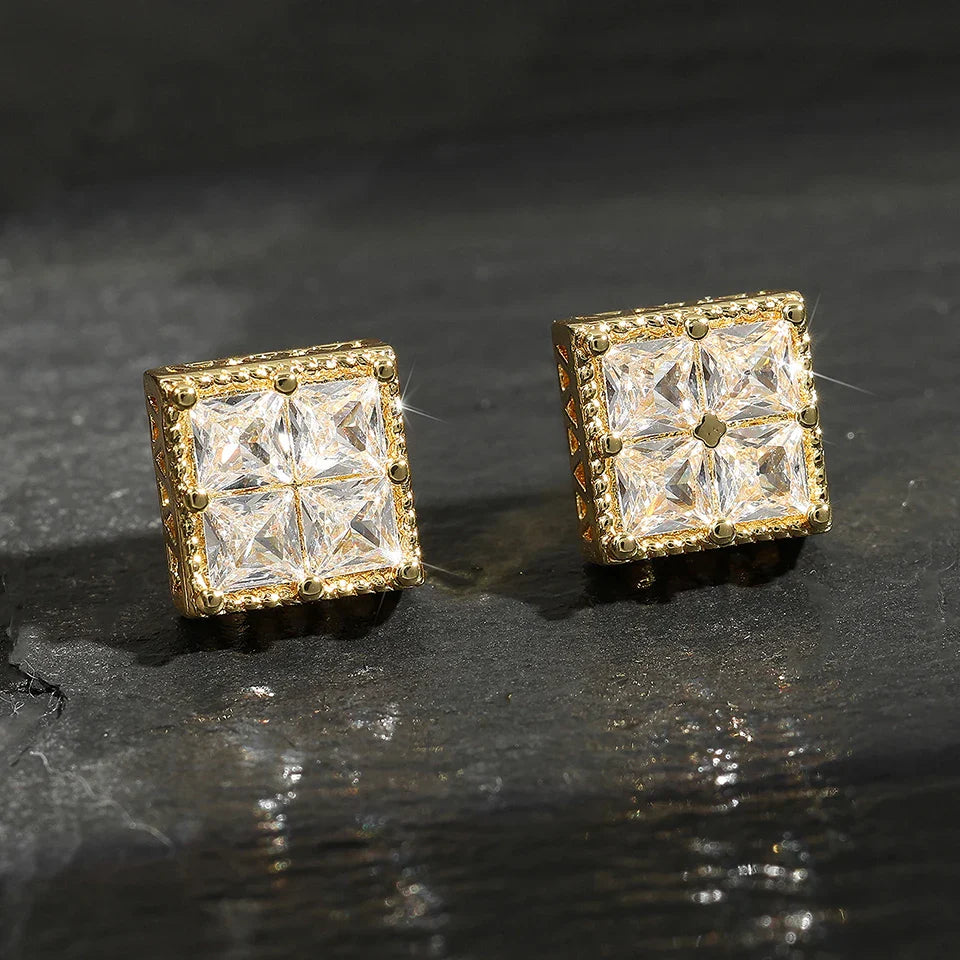 Vintage Gold Cube Stud Earrings-Lydieannejewelry