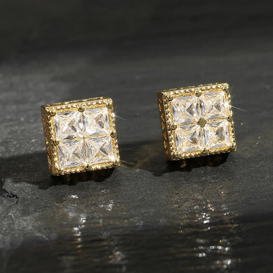 Vintage Gold Cube Stud Earrings-Lydieannejewelry