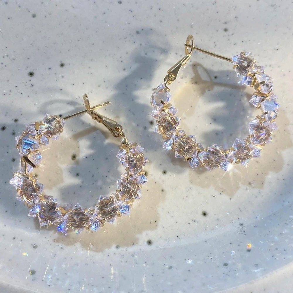 Vintage Gold Sparkling Crystal Hoop Earrings-Lydieannejewelry